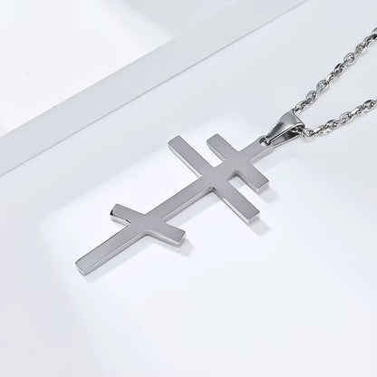 Serbisch-orthodoxes Kreuz mit Edelstahlkette (Silber, Gold, Schwarz oder Grau)