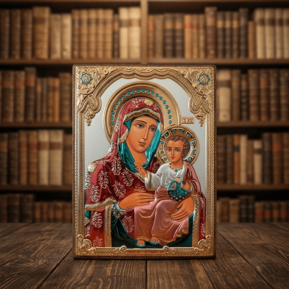 LAR Echtsilber Ikone Bogorodica Jerusalimska / 13 x 18 cm - svetazvezda