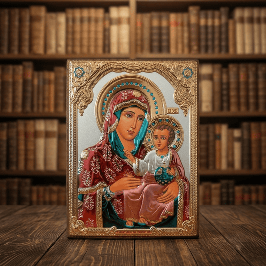 LAR Echtsilber Ikone Bogorodica Jerusalimska / 13 x 18 cm - svetazvezda