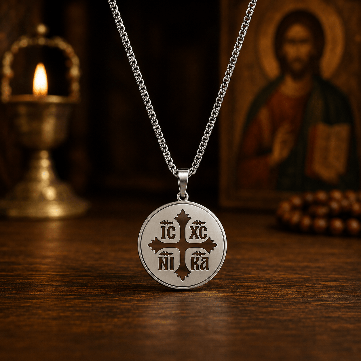 Orthodoxe Halskette IC XC NI KA aus Edelstahl / 65 cm - svetazvezda