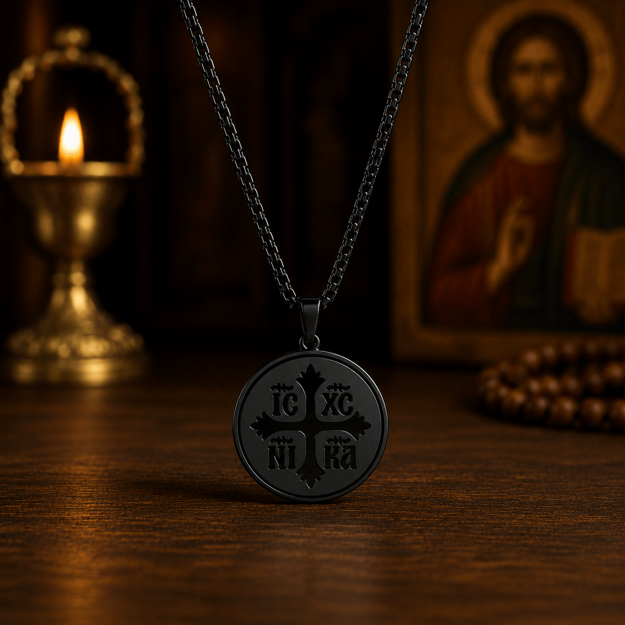 Orthodoxe Halskette IC XC NI KA aus Edelstahl / 65 cm - svetazvezda