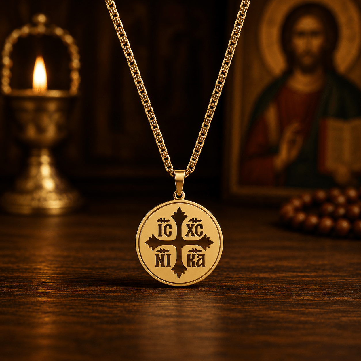 Orthodoxe Halskette IC XC NI KA aus Edelstahl / 65 cm - svetazvezda