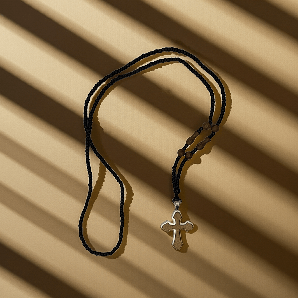 Orthodoxe Halskette mit Kreuz – Holz & Metall (70 cm) - svetazvezda