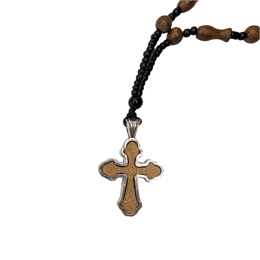 Orthodoxe Halskette mit Kreuz – Holz & Metall (70 cm) - svetazvezda
