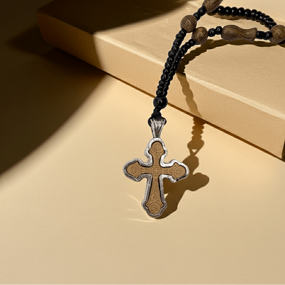 Orthodoxe Halskette mit Kreuz – Holz & Metall (70 cm) - svetazvezda