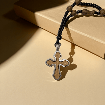 Orthodoxe Halskette mit Kreuz – Holz & Metall (70 cm) - svetazvezda
