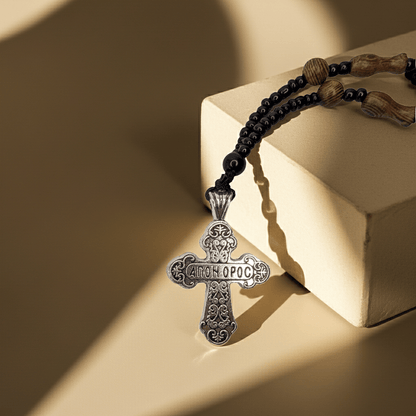 Orthodoxe Halskette mit Kreuz – Holz & Metall (70 cm) - svetazvezda