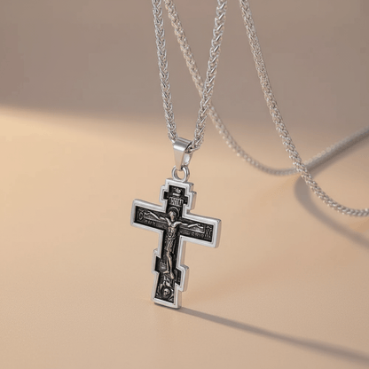 Orthodoxe Kreuzkette aus Edelstahl – in Schwarz, Gold oder Silber (50 cm) - svetazvezda