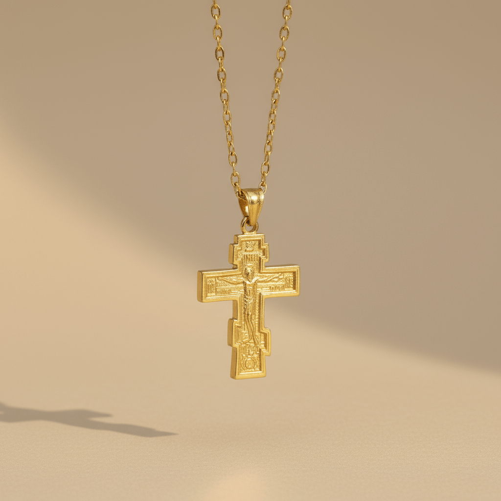 Orthodoxe Kreuzkette aus Edelstahl – in Schwarz, Gold oder Silber (50 cm) - svetazvezda