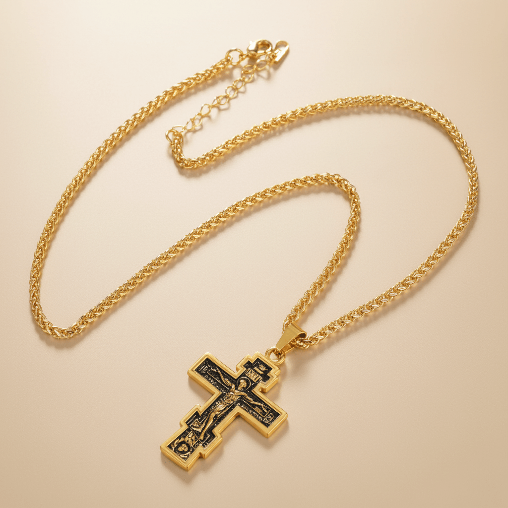 Orthodoxe Kreuzkette aus Edelstahl – in Schwarz, Gold oder Silber (50 cm) - svetazvezda