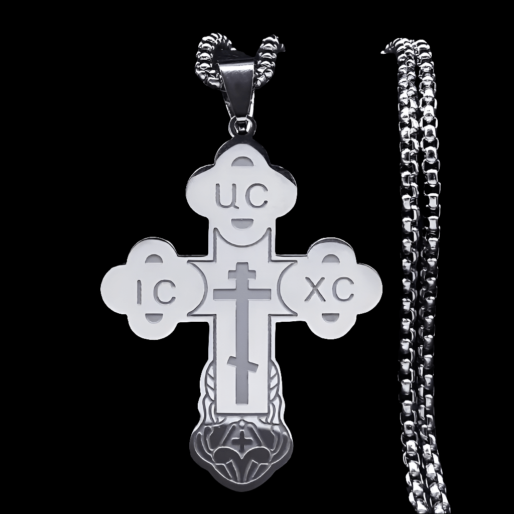 Orthodoxes Kreuz (4,5 × 3,4 cm) mit Edelstahlkette - svetazvezda