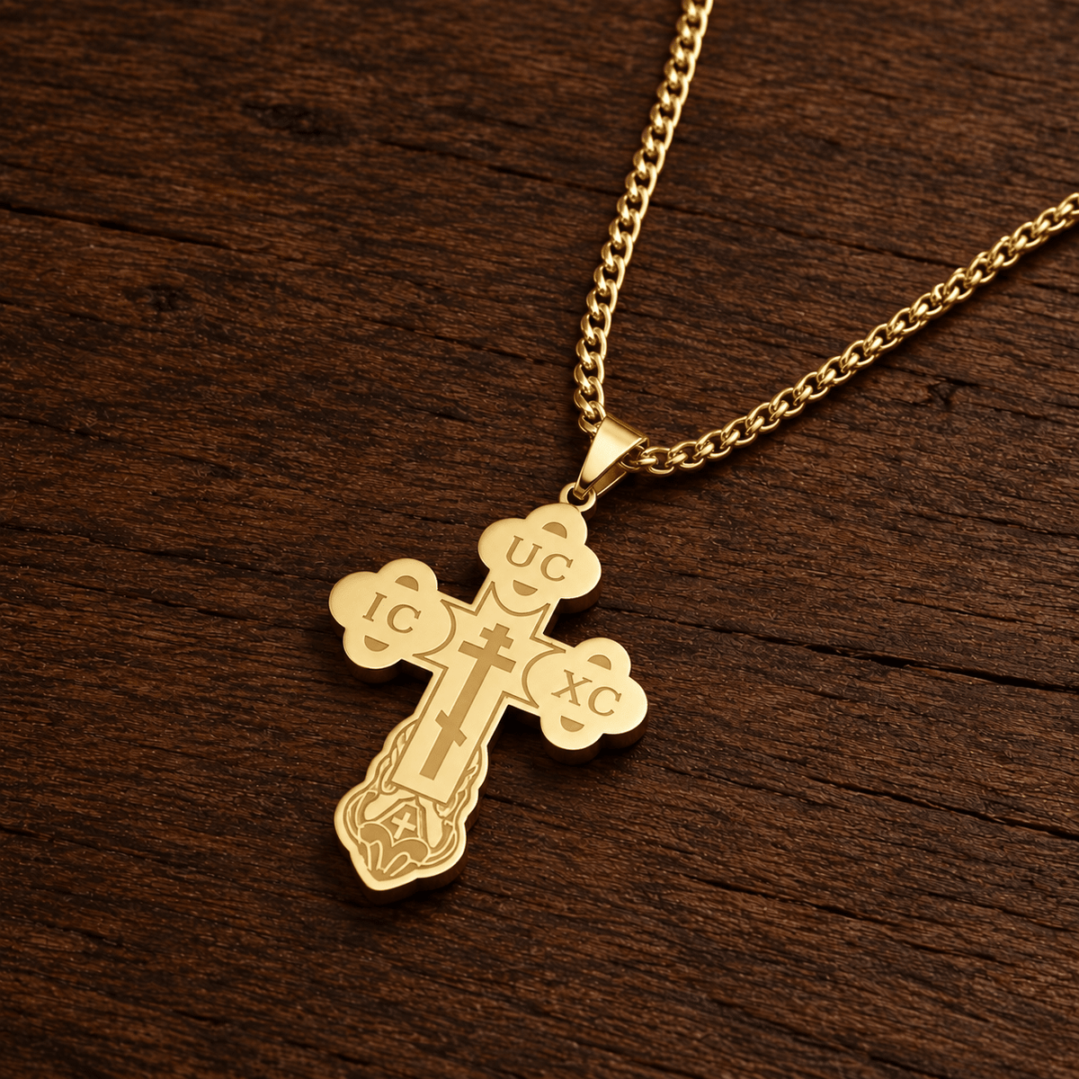 Orthodoxes Kreuz (4,5 × 3,5 cm) mit Edelstahlkette - svetazvezda