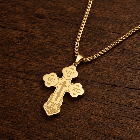 Orthodoxes Kreuz (4,5 × 3,5 cm) mit Edelstahlkette - svetazvezda