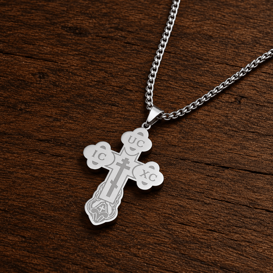 Orthodoxes Kreuz (4,5 × 3,5 cm) mit Edelstahlkette - svetazvezda