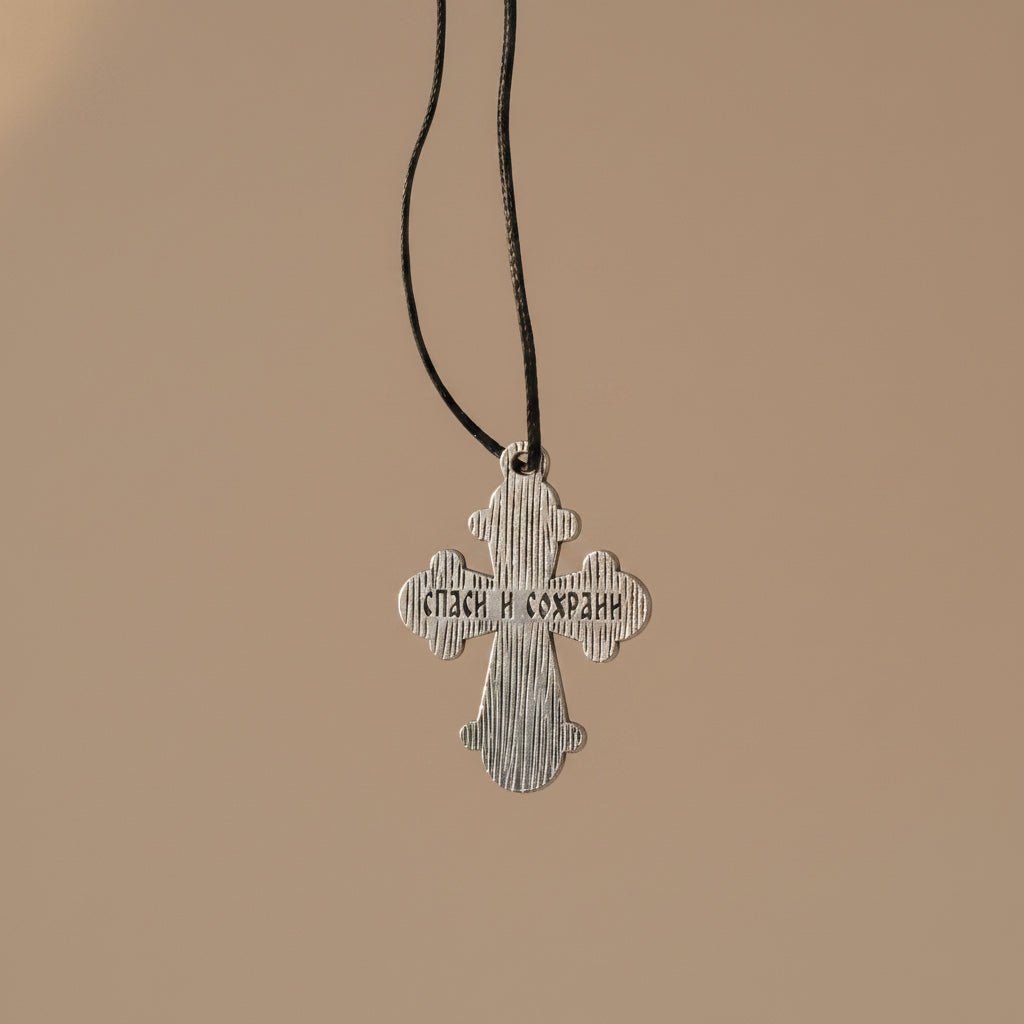 Serbisch-orthodoxes Kreuz aus Edelstahl.