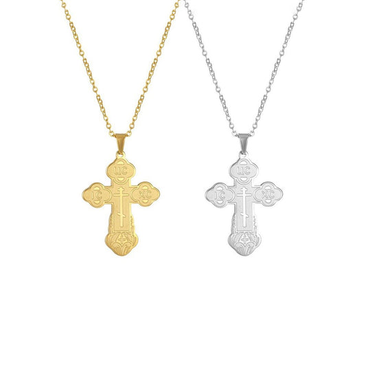 Orthodoxes Kreuz mit Edelstahlkette – Symbol des Glaubens in Gold oder Silberfarben - svetazvezda