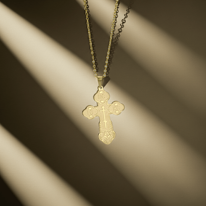 Orthodoxes Kreuz mit Edelstahlkette – Symbol des Glaubens in Gold oder Silberfarben - svetazvezda