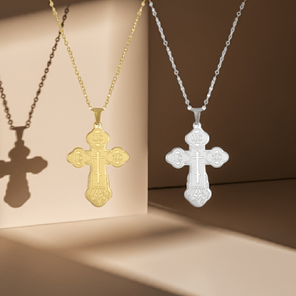 Orthodoxes Kreuz mit Edelstahlkette – Symbol des Glaubens in Gold oder Silberfarben - svetazvezda