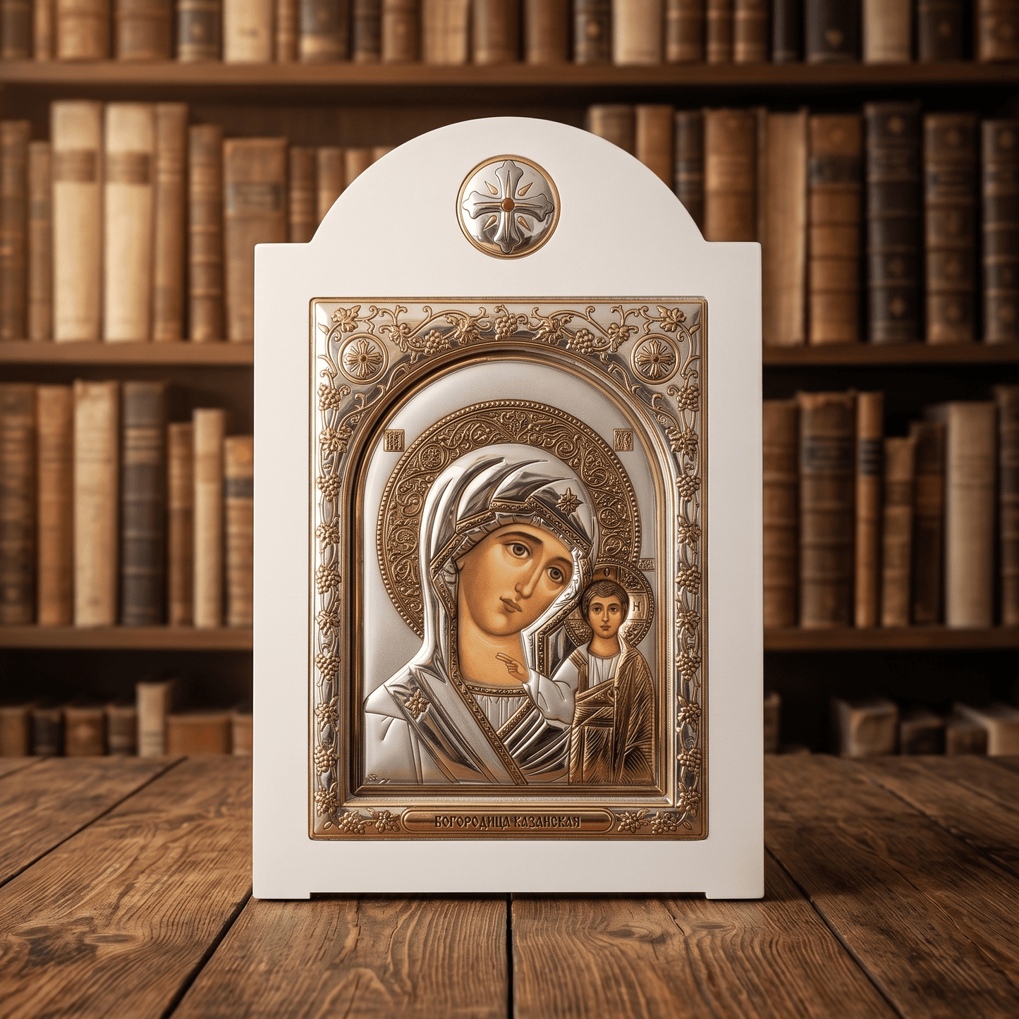 Presveta Bogorodica Kazanska – LAR Ikone mit Glas und weißem Holzrahmen / 17 × 26 cm - svetazvezda