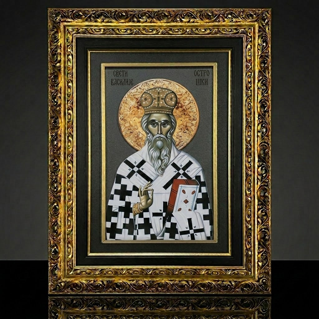 Mileševac Glasikone Sveti Vasilije Ostroški – Serbisch-orthodoxe Ikone 51 × 39 cm