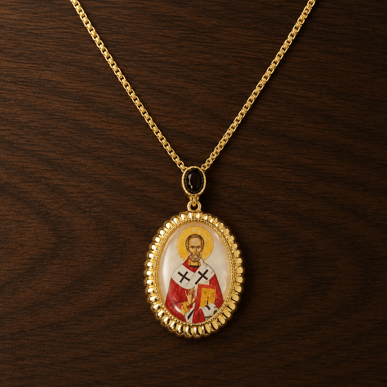 Serbisch-orthodoxe Halskette mit Heiligenmedaillon aus Perlmutt - svetazvezda