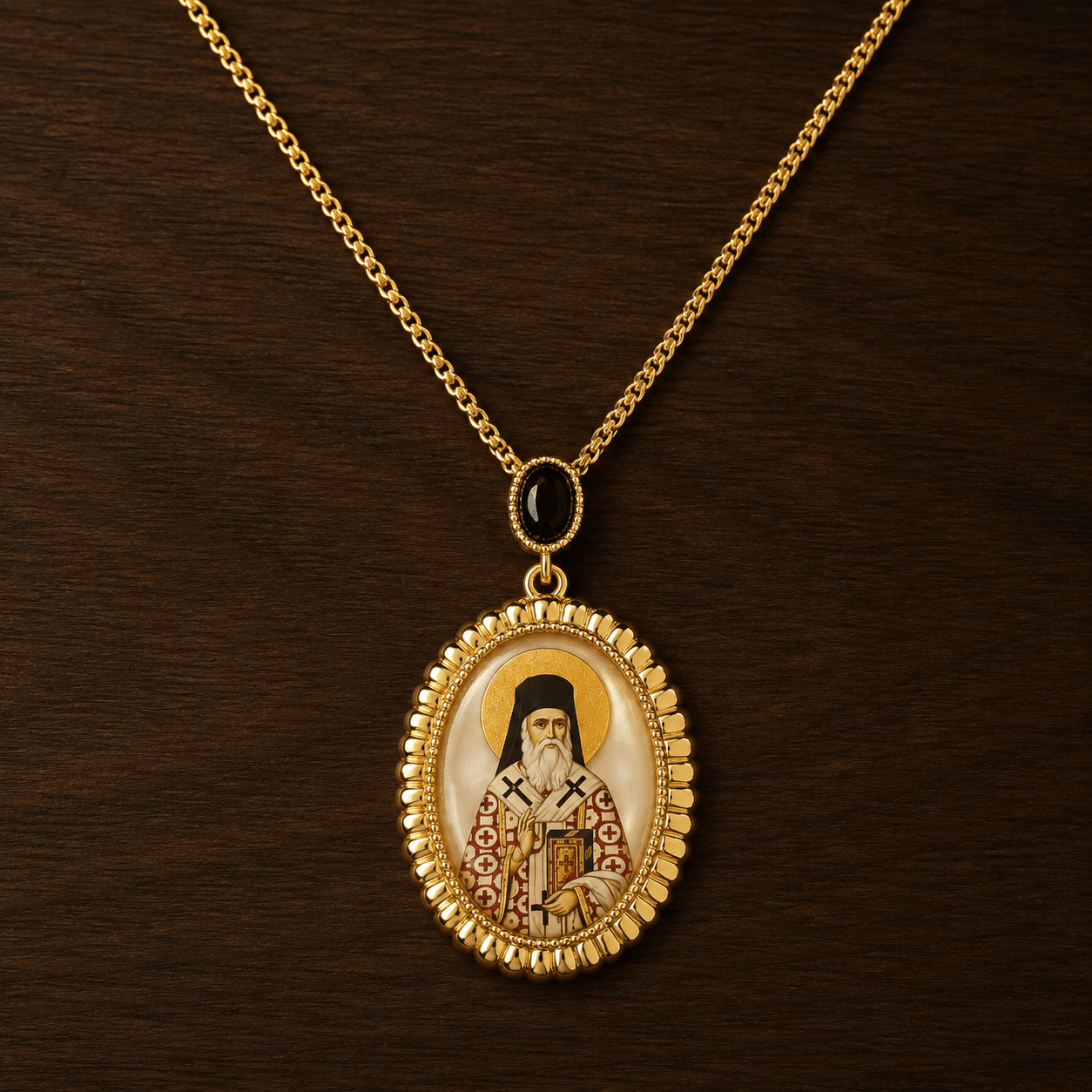 Serbisch-orthodoxe Halskette mit Heiligenmedaillon aus Perlmutt - svetazvezda
