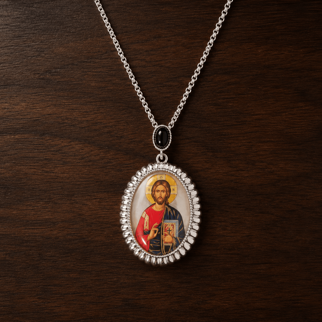 Serbisch-orthodoxe Halskette mit Heiligenmedaillon aus Perlmutt - svetazvezda