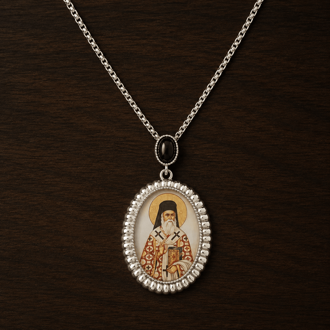 Serbisch-orthodoxe Halskette mit Heiligenmedaillon aus Perlmutt - svetazvezda