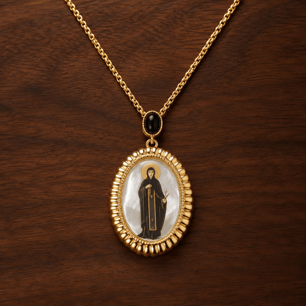 Serbisch-orthodoxe Halskette mit Heiligenmedaillon aus Perlmutt - svetazvezda