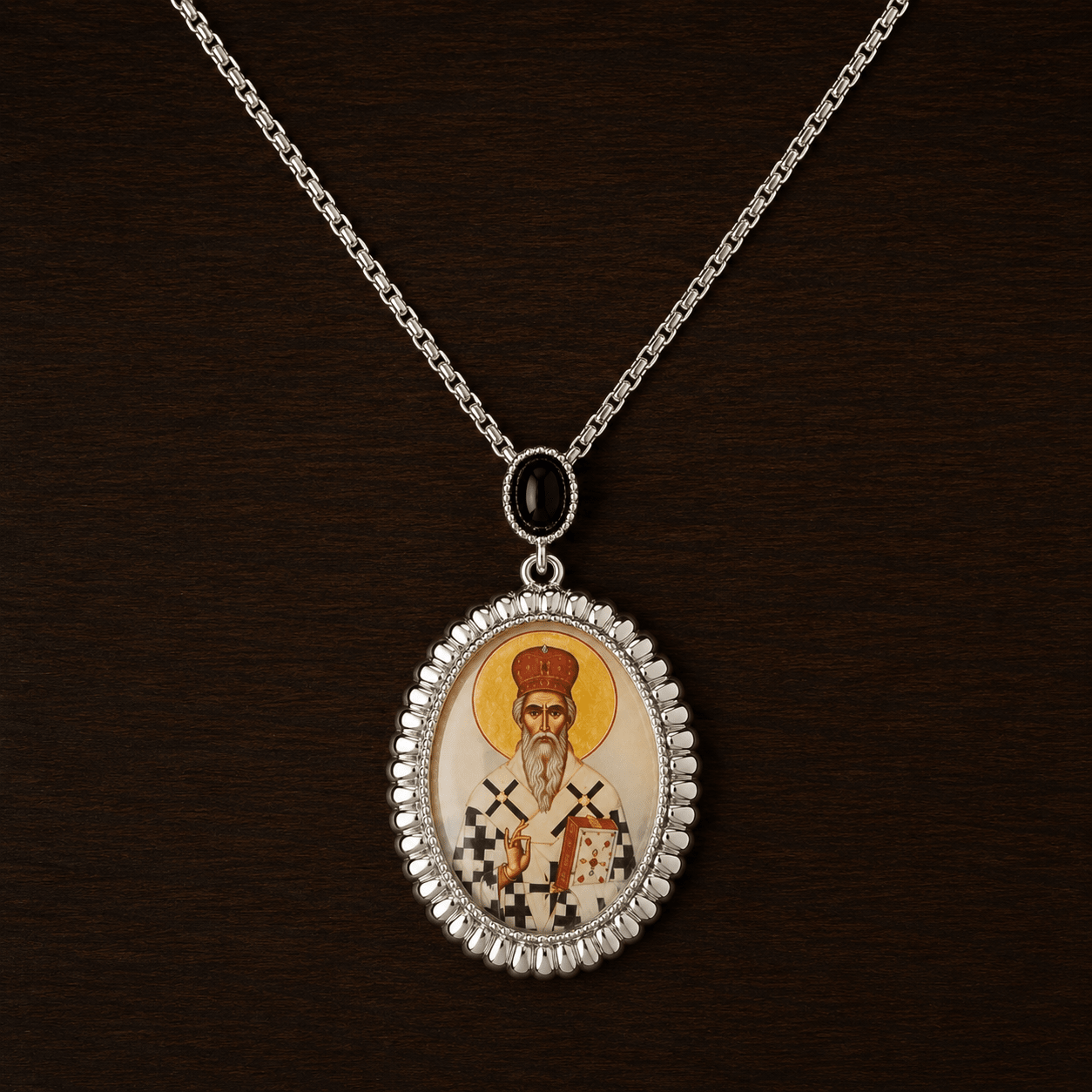 Serbisch-orthodoxe Halskette mit Heiligenmedaillon aus Perlmutt - svetazvezda