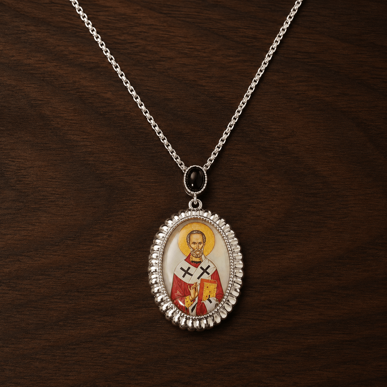 Serbisch-orthodoxe Halskette mit Heiligenmedaillon aus Perlmutt - svetazvezda