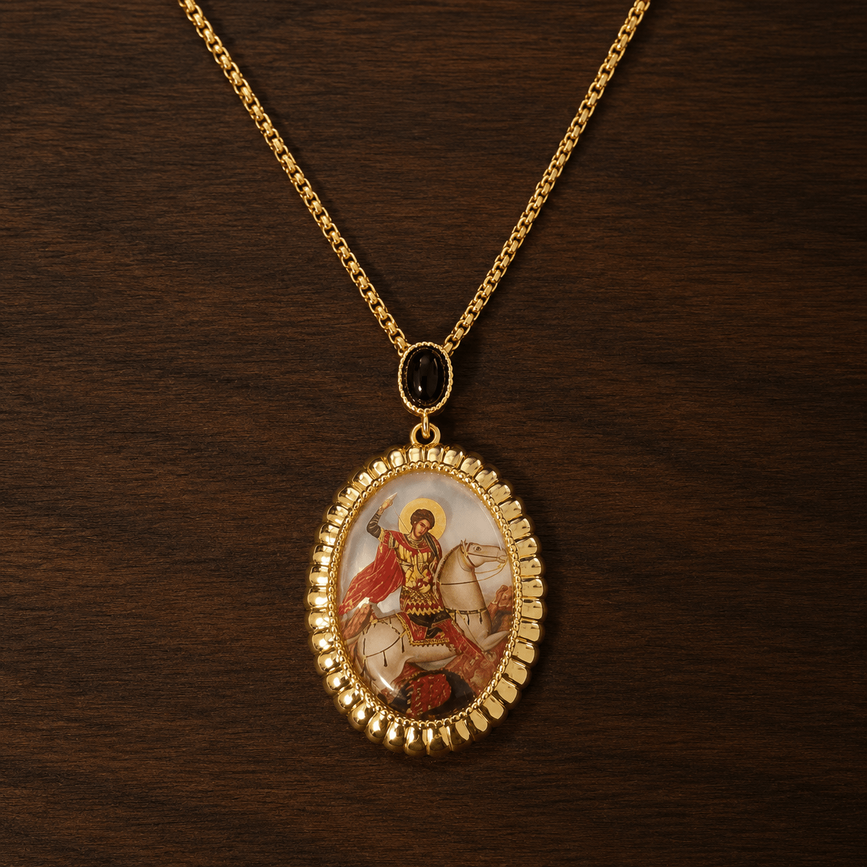 Serbisch-orthodoxe Halskette mit Heiligenmedaillon aus Perlmutt - svetazvezda