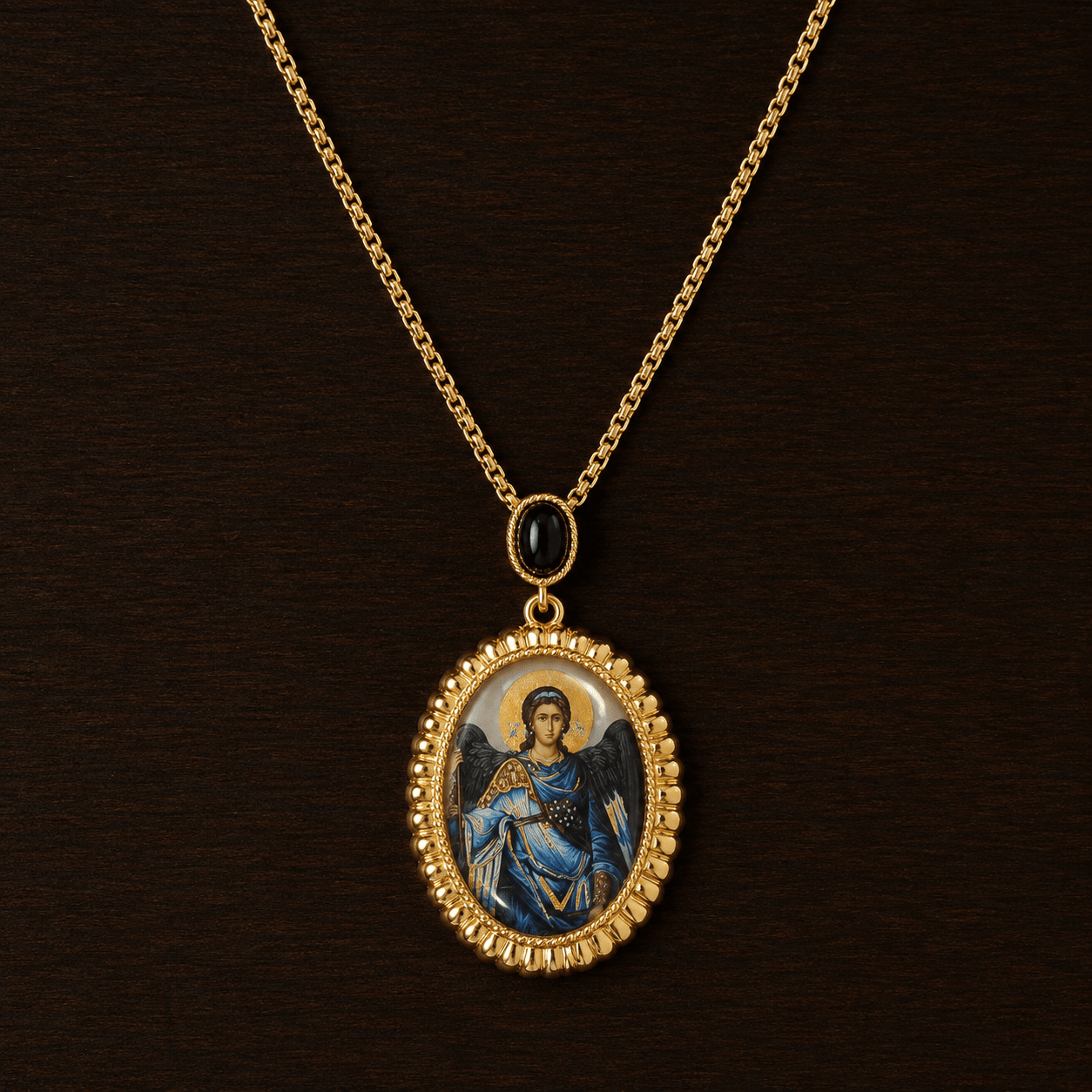 Serbisch-orthodoxe Halskette mit Heiligenmedaillon aus Perlmutt - svetazvezda