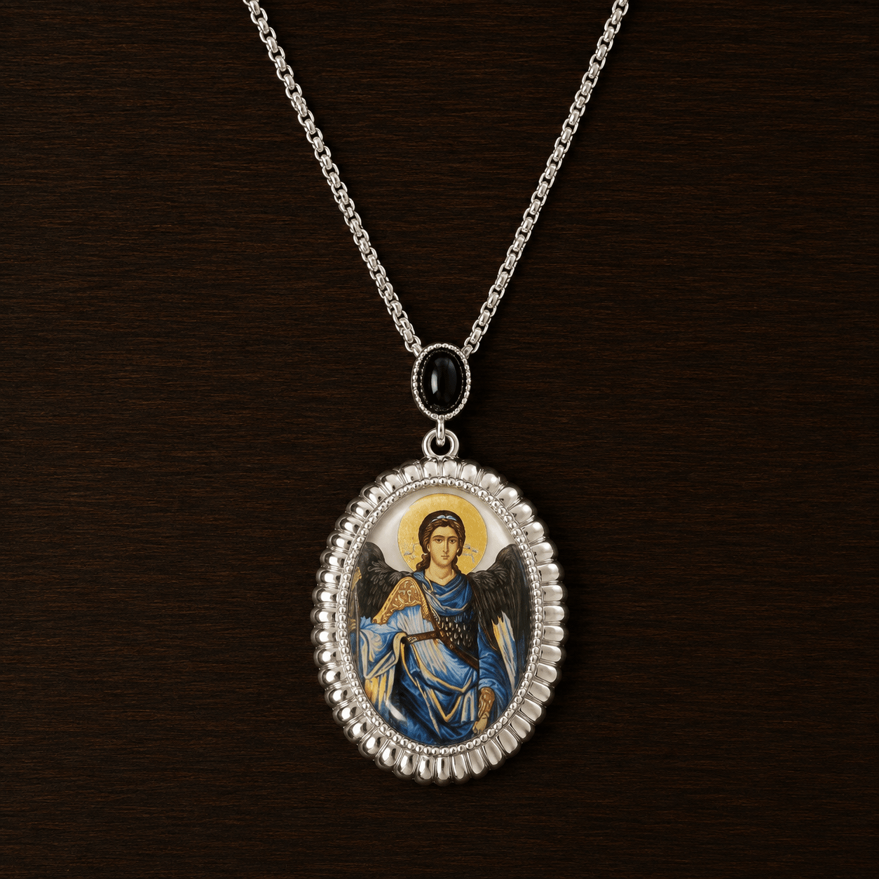 Serbisch-orthodoxe Halskette mit Heiligenmedaillon aus Perlmutt - svetazvezda