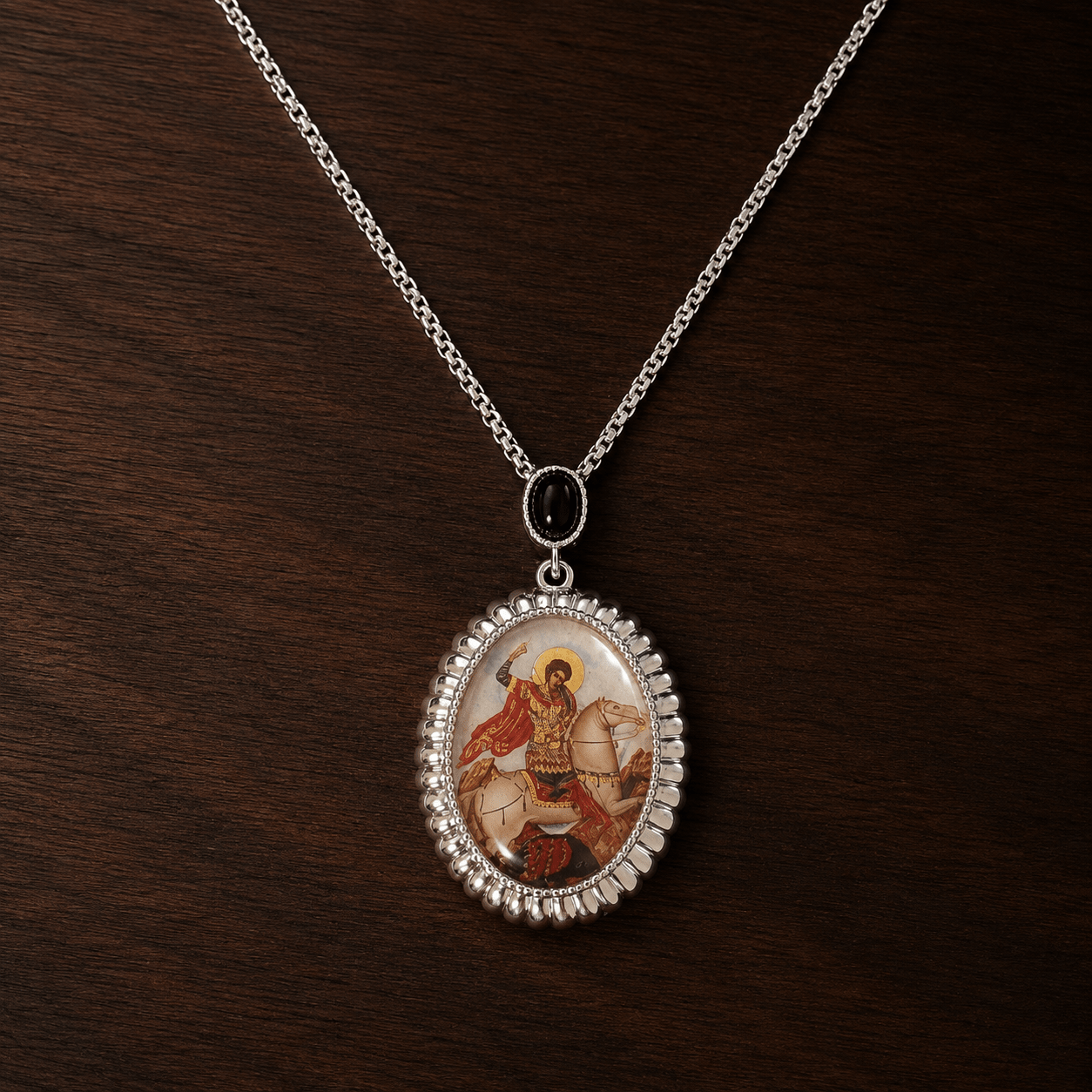 Serbisch-orthodoxe Halskette mit Heiligenmedaillon aus Perlmutt - svetazvezda