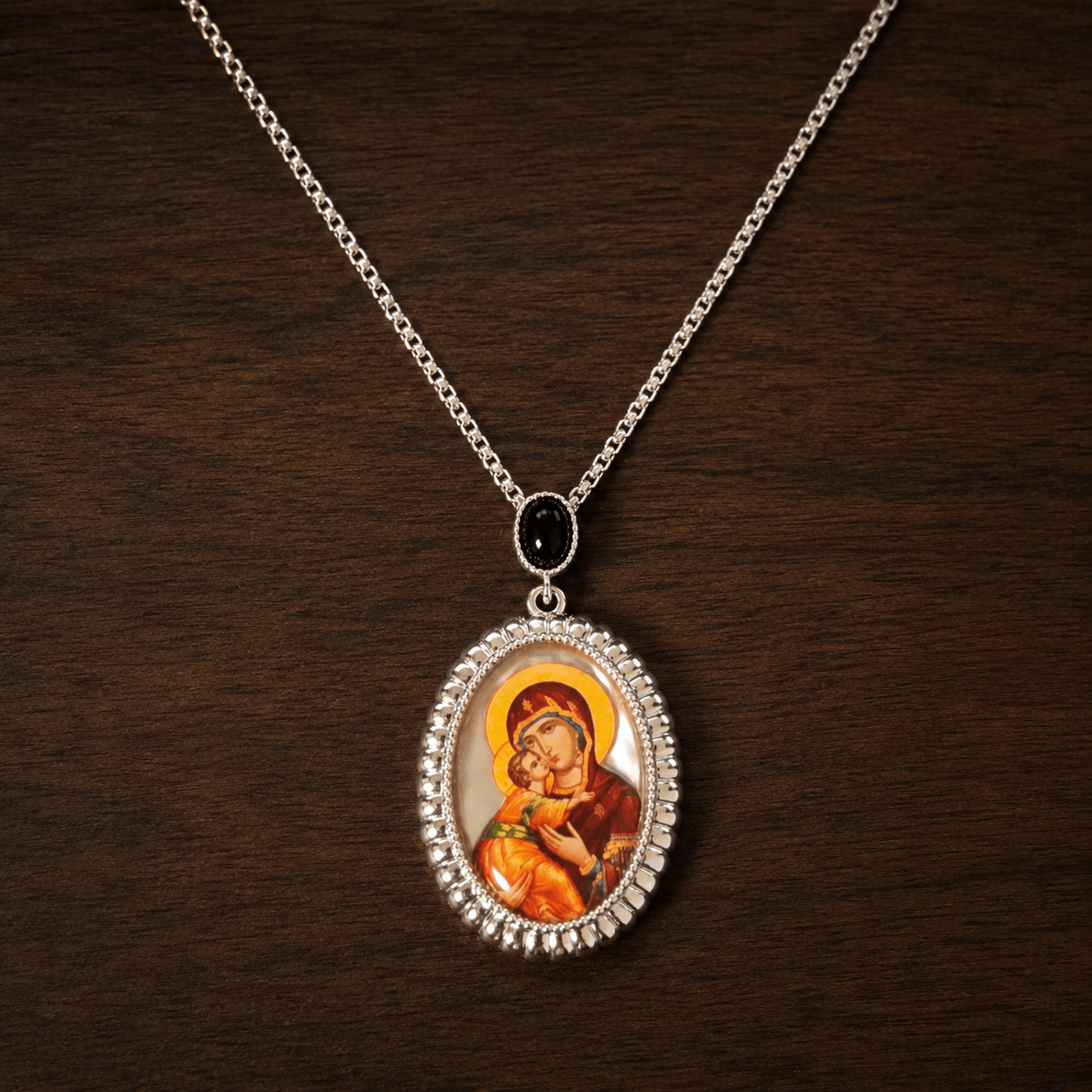 Serbisch-orthodoxe Halskette mit Heiligenmedaillon aus Perlmutt - svetazvezda
