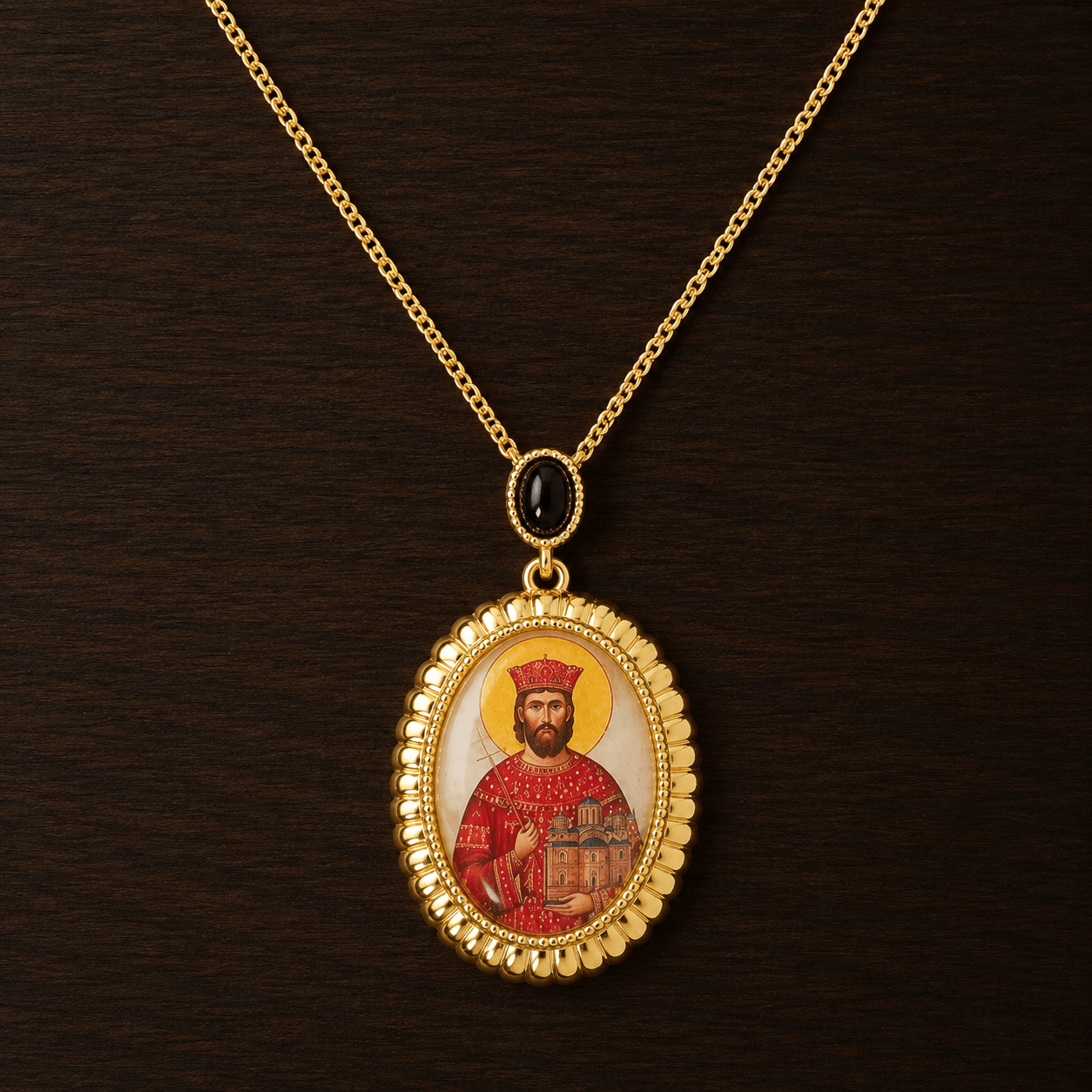 Serbisch-orthodoxe Halskette mit Heiligenmedaillon aus Perlmutt - svetazvezda
