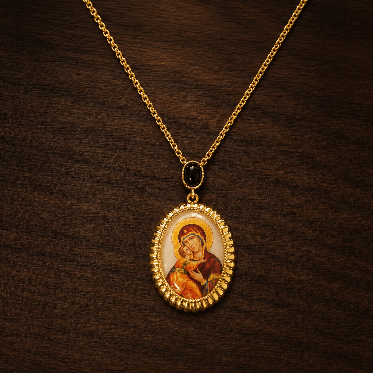 Serbisch-orthodoxe Halskette mit Heiligenmedaillon aus Perlmutt - svetazvezda