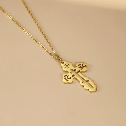 Serbisch - Orthodoxes Kreuz mit ausgeschnittenem Design und Edelstahlkette - svetazvezda