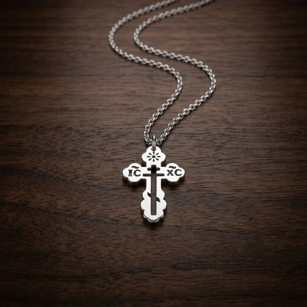 Serbisch-orthodoxes Kreuz mit Edelstahlkette 3 cm - svetazvezda