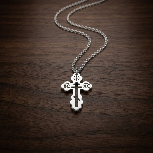 Serbisch-orthodoxes Kreuz mit Edelstahlkette 3 cm - svetazvezda