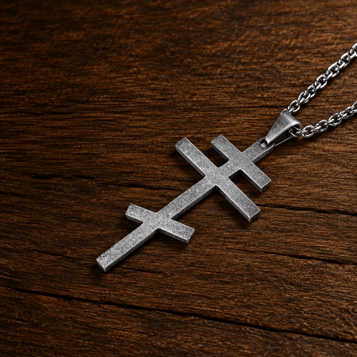 Serbisch-orthodoxes Kreuz mit Edelstahlkette (Silber, Gold, Schwarz oder Grau) - svetazvezda