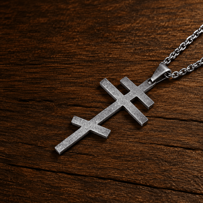 Serbisch-orthodoxes Kreuz mit Edelstahlkette (Silber, Gold, Schwarz oder Grau) - svetazvezda