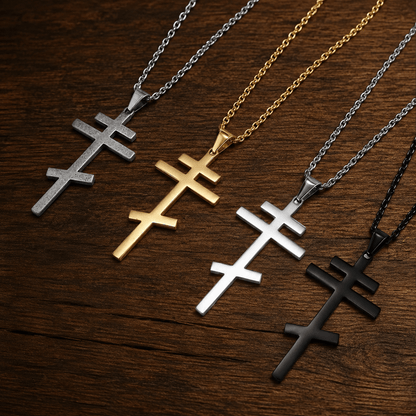 Serbisch-orthodoxes Kreuz mit Edelstahlkette (Silber, Gold, Schwarz oder Grau) - svetazvezda