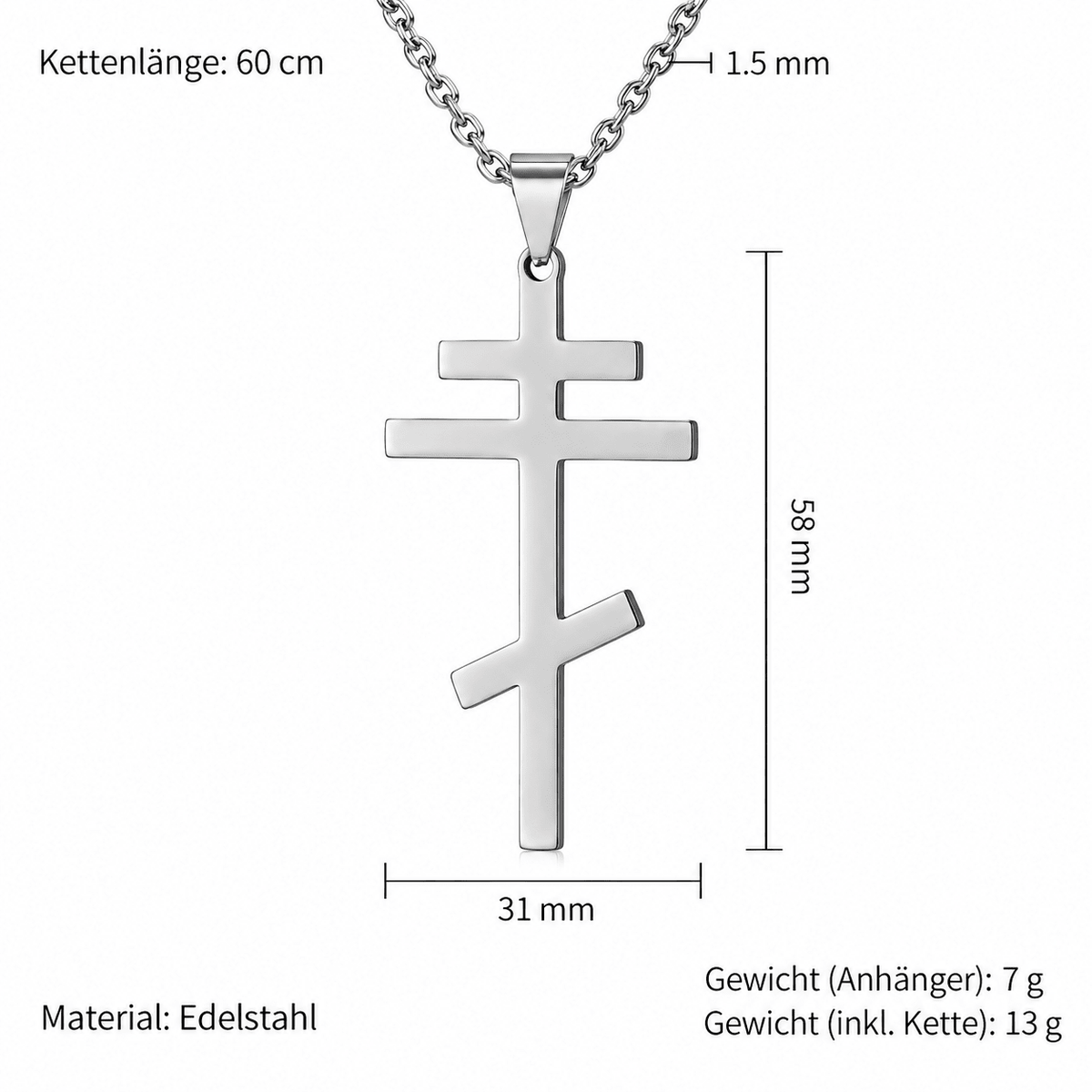 Serbisch-orthodoxes Kreuz mit Edelstahlkette (Silber, Gold, Schwarz oder Grau) - svetazvezda