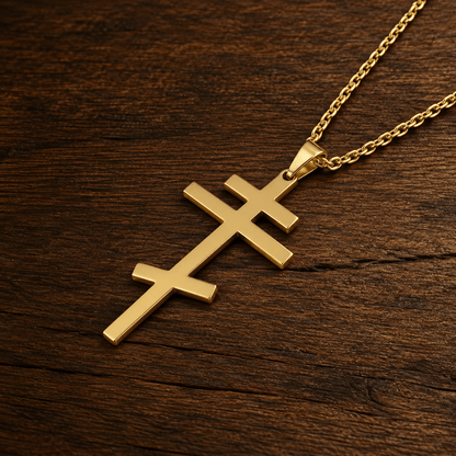 Serbisch-orthodoxes Kreuz mit Edelstahlkette (Silber, Gold, Schwarz oder Grau) - svetazvezda