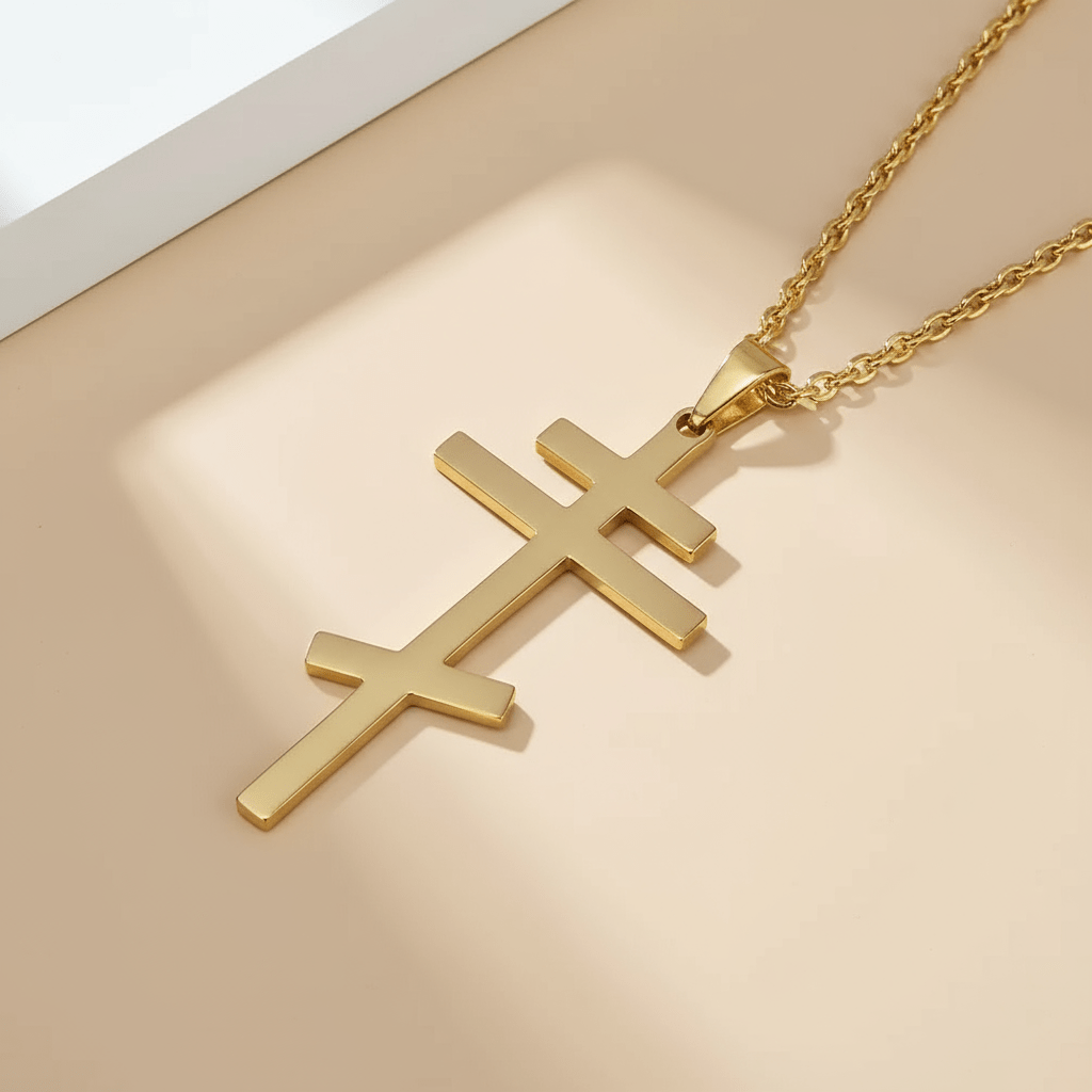 Serbisch - orthodoxes Kreuz mit Edelstahlkette (Silber, Gold, Schwarz oder Grau) - svetazvezda