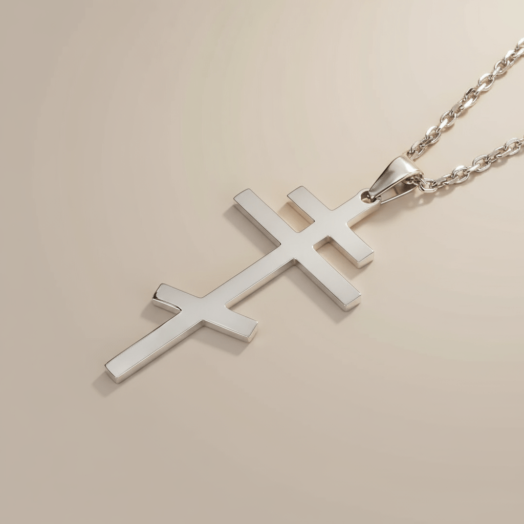 Serbisch - orthodoxes Kreuz mit Edelstahlkette (Silber, Gold, Schwarz oder Grau) - svetazvezda