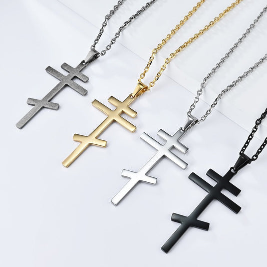 Serbisch - orthodoxes Kreuz mit Edelstahlkette (Silber, Gold, Schwarz oder Grau) - svetazvezda
