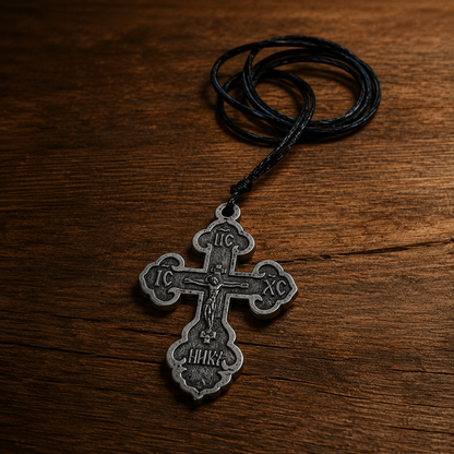 Serbisch-orthodoxes Kreuz mit Korpus aus Edelstahl 5 cm - svetazvezda